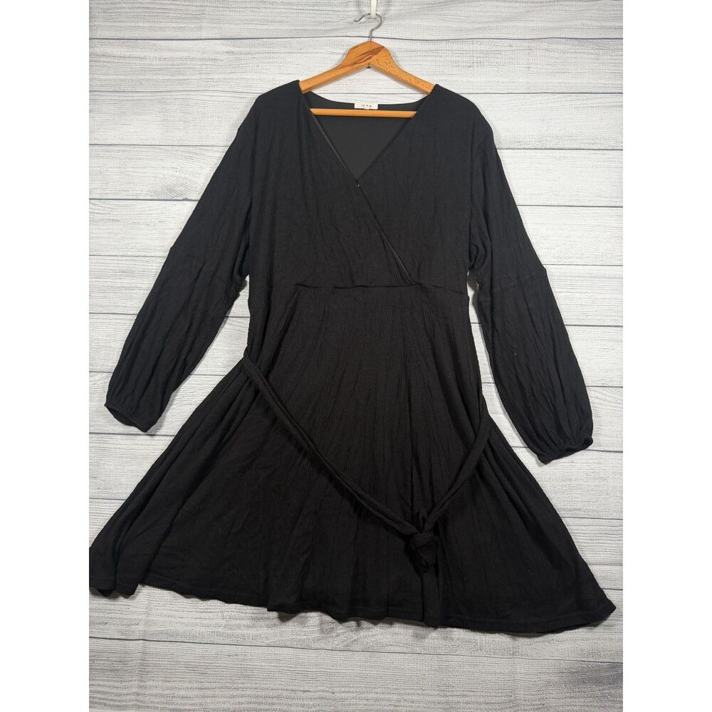 Maurices Womens 3X Black Faux Wrap Long Sleeve Belted Fit Flare Dress 4254